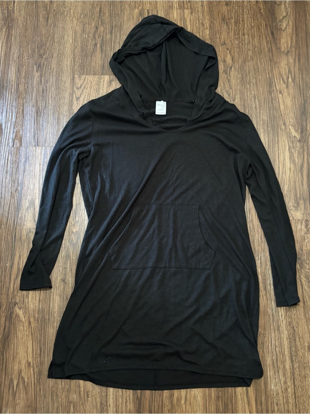 Merona Black Hooded Pullover Dress Long Sleeve Kangaroo Pocket Size L